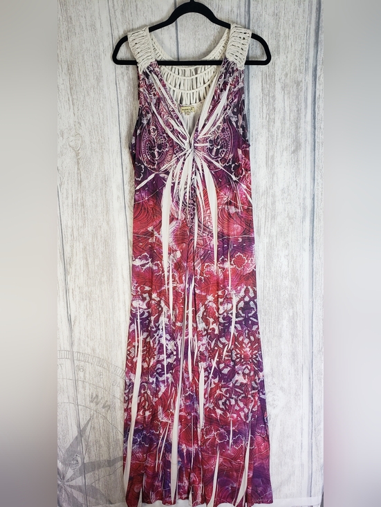 ONE WORLD Dresses & Skirts - ONE WORLD Pink & Purple Sublimation Maxi Dress Crochet Straps Stretchy XL 1i